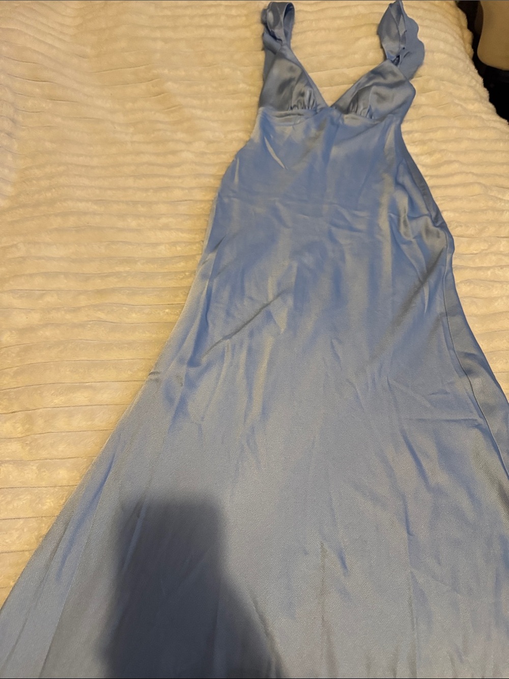 Satin Ruffle Open Maxi Dress in Light Blue size XXS - Picture 6 of 7